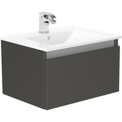 Newland Single Drawer Wall Hung Vanity Unit With Basin Midnight Mist 600mm