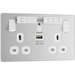 BG Evolve Brushed Steel (White Ins) Wifi Extender Double Switched 13A Power Socket + 1X Usb (2.1A) 