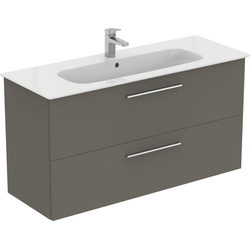 Ideal Standard i.life A Double Drawer Wall Hung Unit with Basin Matt Quartz Grey 1200mm with Brushed Chrome Handles
