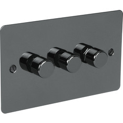 Axiom Flat Plate Black Nickel Dimmer Switch 400W 3 Gang 2 Way - 47596 - from Toolstation