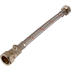 Flexible Tap Connector with Isolating Valve 22mm x 3/4" 13mm Bore, 300mm Long - 48216 - from Toolstation