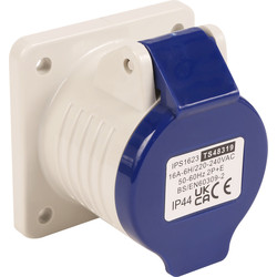 Blue Industrial Connectors IP44 230V Panel Socket 16A - 48319 - from Toolstation