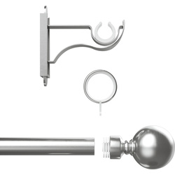 Rothley / Rothley Curtain Pole Kit with Solid Orb Finials & Rings Brushed Stainless Steel 25mm x 1219mm