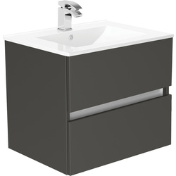 Newland Double Drawer Wall Hung Vanity Unit With Basin Midnight Mist 600mm
