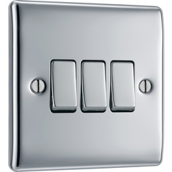 BG Nexus Metal Polished Chrome Switch 20A 16AX 3 Gang 2 Way