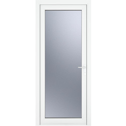 Crystal uPVC Single Door Full Glass Left Hand Open In 890mm x 2090mm Obscure Triple Glazed White