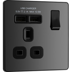 BG Evolve Black Chrome (Black Ins) Single Switched 13A Power Socket + 2 X Usb (2.1A) 