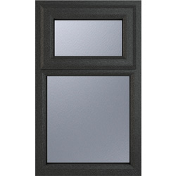 Crystal Casement uPVC Window Top Hung Opening Over Fixed Light 905mm x 965mm Obscure Double Glazing Grey/White