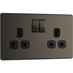 BG / BG Screwless Flat Plate Black Nickel 13A DP Switch Socket