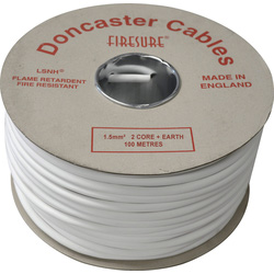 Doncaster Cables Firesure 500 1.5mm x 2 Core White Fire Cable + 50 DC30 White P Clips 100m - 50423 - from Toolstation