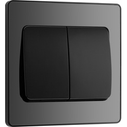 BG Evolve Black Chrome (Black Ins) Double Light Switch, 20A 16Ax, 2 Way, Wide Rocker 