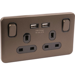 Schneider Electric Schneider Electric Lisse Mocha Bronze Screwless 13A USB Switched Socket 2 Gang - 50714 - from Toolstation