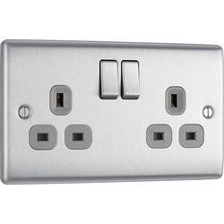 BG / BG Nexus Metal Brushed Steel 13A Switched Socket 2 Gang