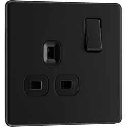 BG / BG Screwless Flatplate Matt Black 13A Switched Socket 1 Gang