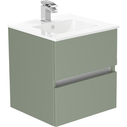 Newland Double Drawer Wall Hung Vanity Unit With Basin Sage Green 500mm