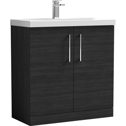 Nuie / nuie Arno Double Door Floor Standing Vanity Unit Charcoal Black 800mm With Slim Edge Basin