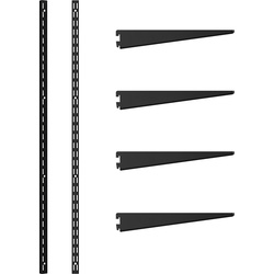 Rothley Matt Black Twin Slot Shelving Kit 1220mm Uprights (x2) & 270mm Brackets (x4)
