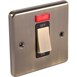 Wessex Electrical Antique Brass 45A DP Cooker Switch Switch & Neon 1 Gang - 51413 - from Toolstation