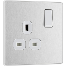 BG Evolve Brushed Steel (White Ins) Single Switched 13A Power Socket 