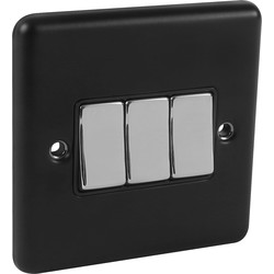 Wessex Electrical Wessex Matt Black Chrome Switch 3 Gang 2 Way - 52316 - from Toolstation