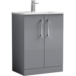 Nuie / nuie Arno Double Door Floor Standing Vanity Unit Satin Grey 600mm With Minimalist Basin