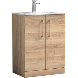 Nuie / nuie Arno Double Door Floor Standing Vanity Unit Bleached Oak 600mm With Minimalist Basin