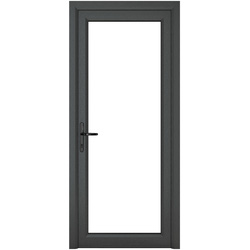 Crystal uPVC Single Door Full Glass Right Hand Open In 840mm x 2090mm Clear Triple Glazed Grey/White
