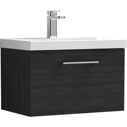 nuie Arno Single Drawer Wall Hung Vanity Unit Charcoal Black 600mm With Standard Basin