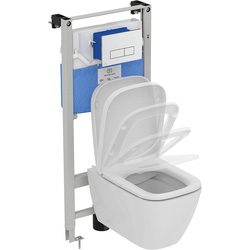 Ideal Standard / Ideal Standard i.life B Wall Hung Toilet with Wall Frame, Flush Plate and Soft Close Seat 