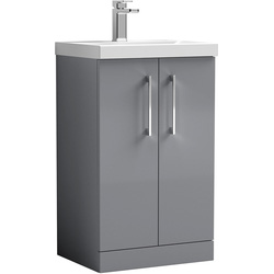 nuie Arno Double Door Floor Standing Vanity Unit Satin Grey 500mm With Standard Basin