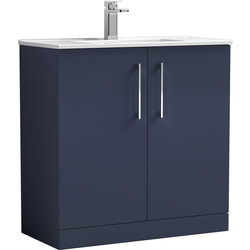 nuie Arno Double Door Floor Standing Vanity Unit Midnight Blue 800mm With Minimalist Basin