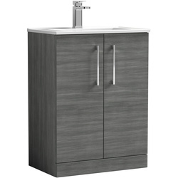 Nuie / nuie Arno Double Door Floor Standing Vanity Unit Anthracite 600mm With Minimalist Basin