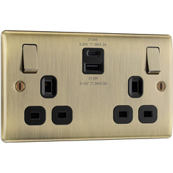 BG / BG Nexus Metal Antique Brass 13A Power Socket With 22W USB A+C 22W 2 Gang