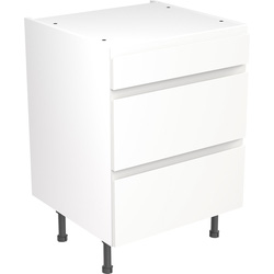 Kitchen Kit Flatpack J-Pull Kitchen Cabinet Base 3 Drawer Unit Super Gloss White 600mm