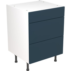 Kitchen Kit Flatpack Slab Kitchen Cabinet Base 3 Drawer Unit Ultra Matt Indigo Blue 600mm