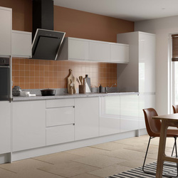 Kitchen Kit Flatpack J-Pull Kitchen Cabinet Tall Fridge & Freezer 70/30 Unit Super Gloss Light Grey