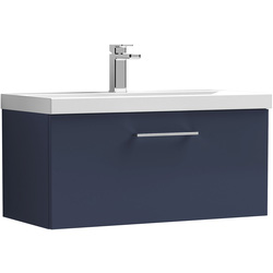 Nuie / nuie Arno Single Drawer Wall Hung Vanity Unit Midnight Blue 800mm With Slim Edge Basin