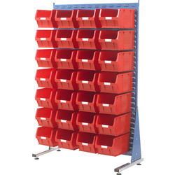 Barton Steel Louvre Panel Starter Stand with Red Bins 1600 x 1000 x 500mm with 28 TC5 Red Bins