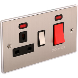 Urban Edge / Urban Edge Brushed Chrome 45A DP Cooker Switch Switched Socket + Neon