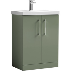 nuie Arno Double Door Floor Standing Vanity Unit Satin Green 600mm With Slim Edge Basin