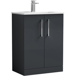 Nuie / nuie Arno Double Door Floor Standing Vanity Unit Soft Black 600mm With Minimalist Basin