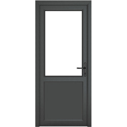 Crystal uPVC Single Door Half Glass Half Panel Left Hand Open In 840mm x 2090mm Clear Double Glazed Grey/White