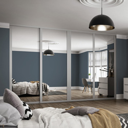 Spacepro / Spacepro Shaker 4 Door Sliding Wardrobe Kit Dove Grey Framed Mirror 3506 x 2260mm