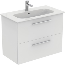 Ideal Standard i.life A Double Drawer Wall Hung Vanity Unit with Basin Matt White 800mm with Brushed Chrome Handles