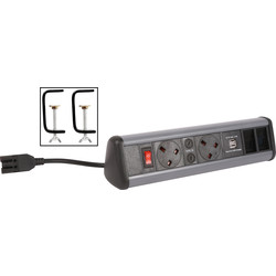 PowerData Technologies / Desktop Power Outlet 2 x Sockets + 2 x CAT6 Couplers + 2 x USB