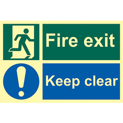 Photoluminescent Fire Exit Keep Clear Sign 300 x 200mm