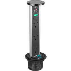 Sensio / Sensio Pod Pull Up Worktop 3 Gang Socket with USB Gunmetal