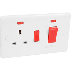 Wessex White 45A DP Cooker Unit Switched Socket + Neon