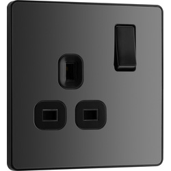 BG Evolve Black Chrome (Black Ins) Single Switched 13A Power Socket 
