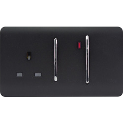 Trendiswitch / Trendiswitch Matt Black 13 Amp Cooker Switch & Socket with Neon 2 Gang